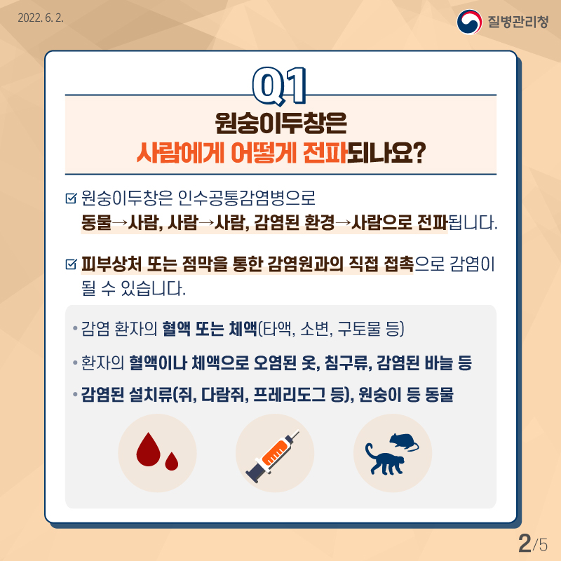 [질병관리청 2022년6월2일] Q1 원숭이두창은 사람에게 어떻게 전파되나요?